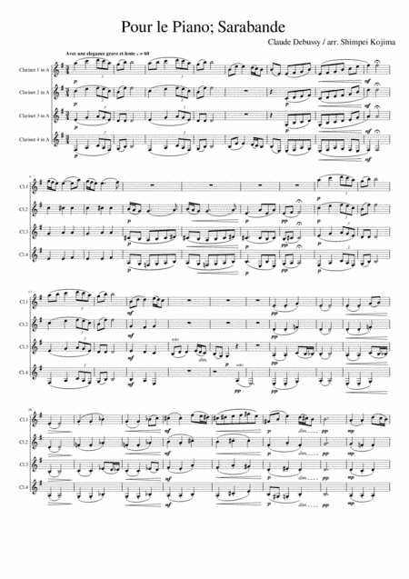Debussy : Pour le Piano, Sarabande (for Clarinet Quartet) (arr. Shimpei Kojima)
