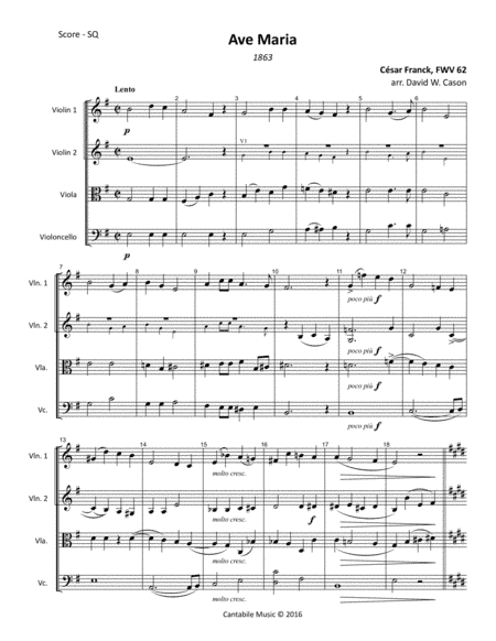 Ave Maria FWV 62 (Franck) STRING QUARTET (arr. David W. Cason)