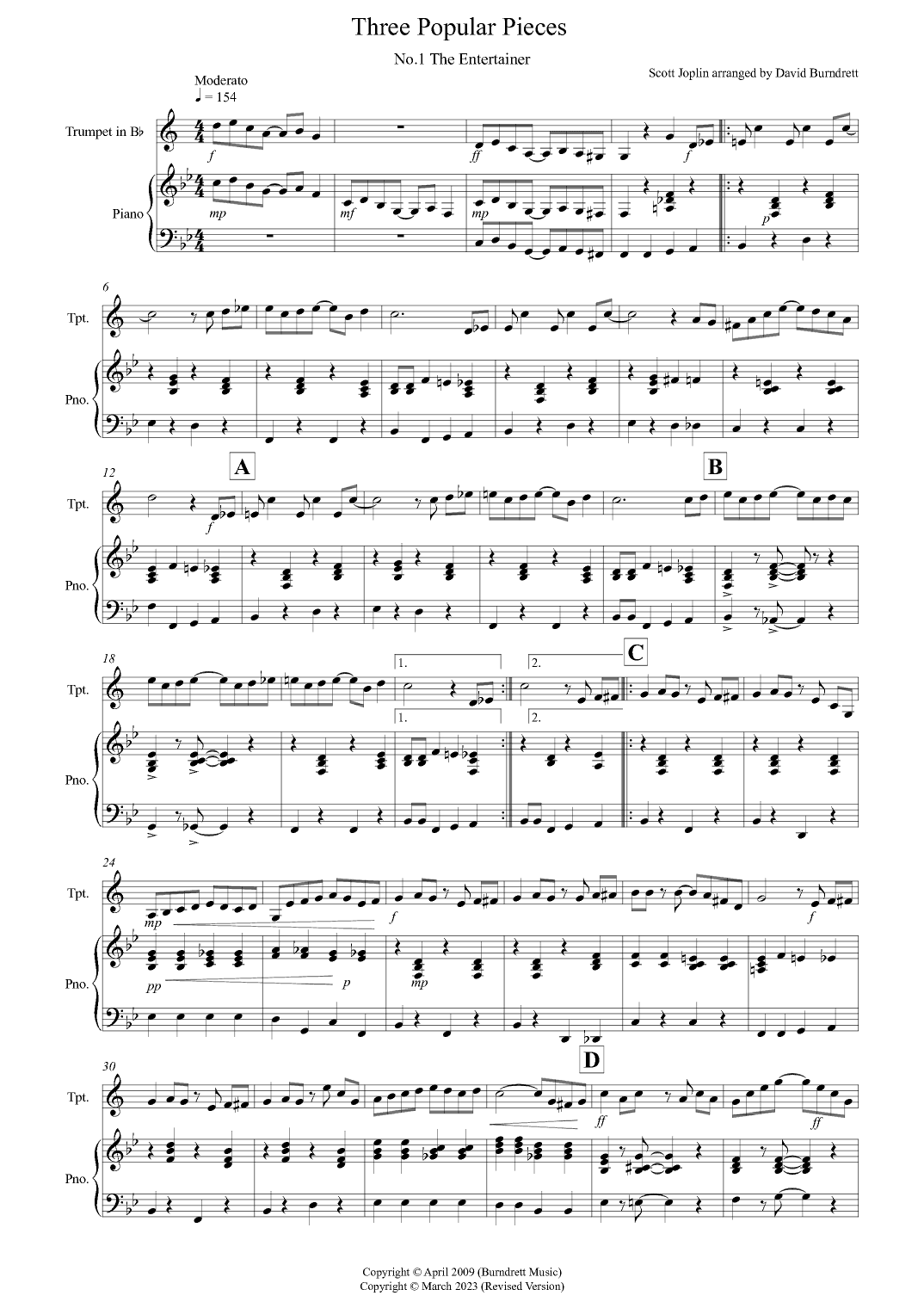 3 Popular Pieces for Trumpet and Piano (arr. David Burndrett)