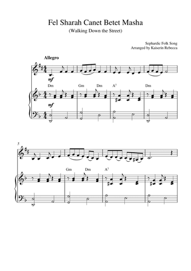 Fel Sharah Canet Betet Masha (for alto sax solo and piano accompaniment) (arr. Kaiserin Rebecca)
