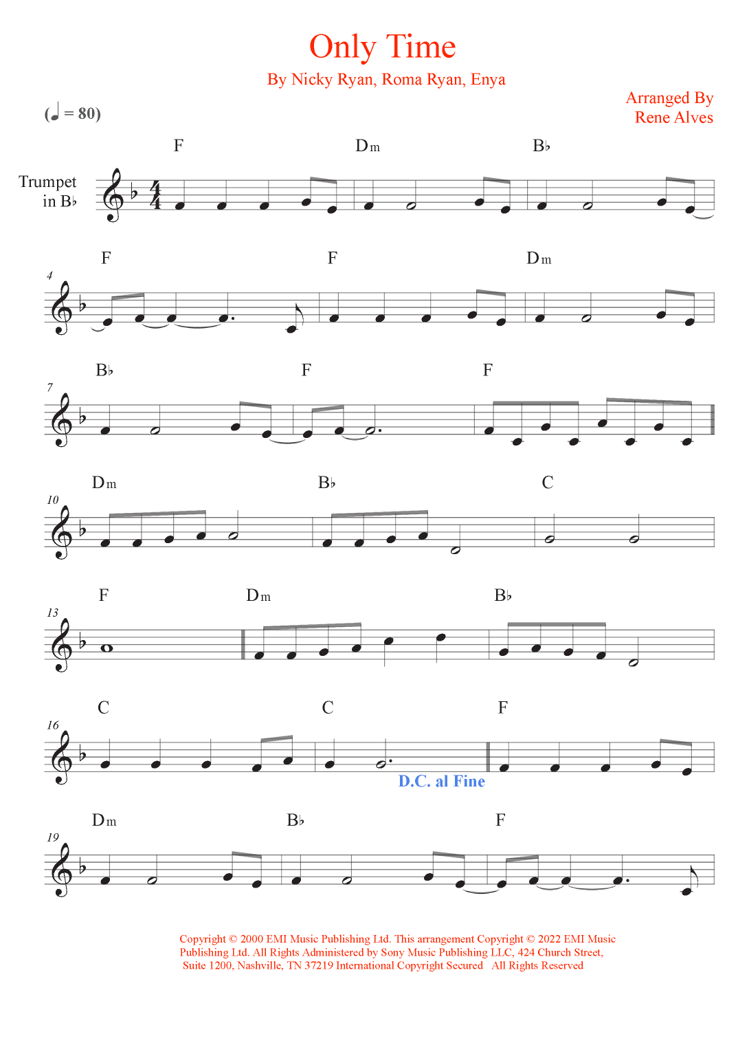 Only Time (arr. Rene Alves)