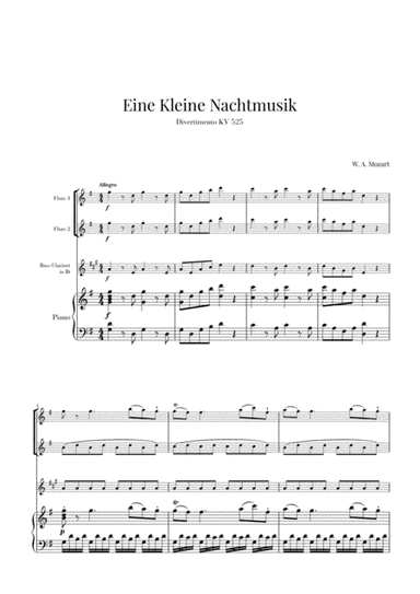 Eine Kleine Nachtmusik for 2 Flutes, Bass Clarinet and Piano (arr. Cadenza Editions)