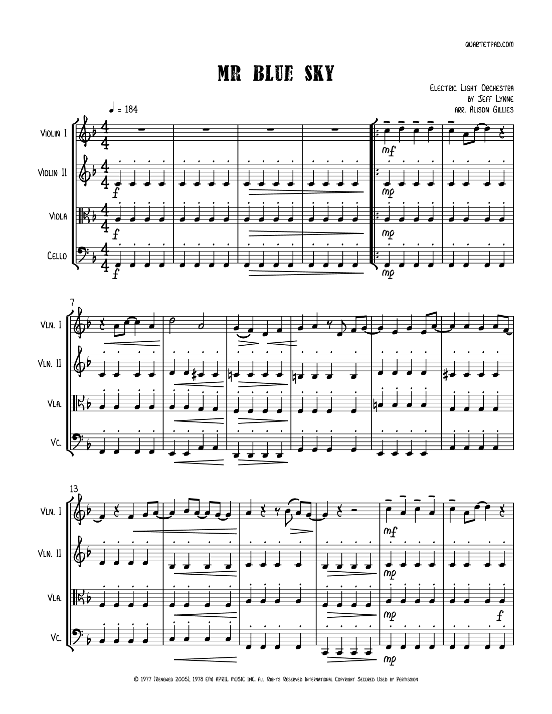 Mr. Blue Sky (arr. Alison Gillies)
