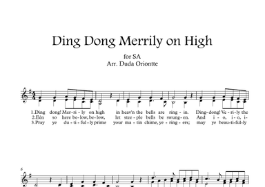 Ding Dong Merrily on High  (SA - G major - 1 staff - no chords - no piano) (arr. Duda Oriontte)