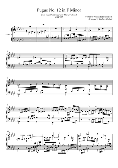 Fugue No. 12 BWV 857 in F Minor (arr. Zachary Corbett)