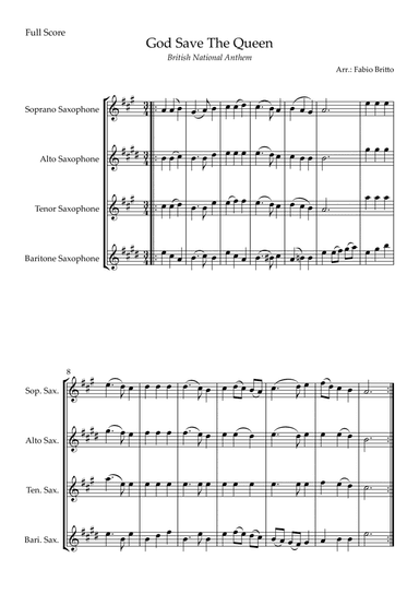 God Save The Queen (British National Anthem) for Saxophone Quartet (arr. Fabio Britto)