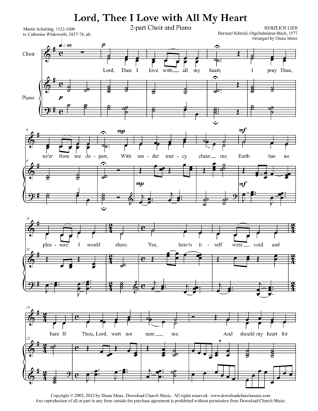 Lord, Thee I Love With All My Heart (SA Choir and Piano) (arr. Diana Meux)