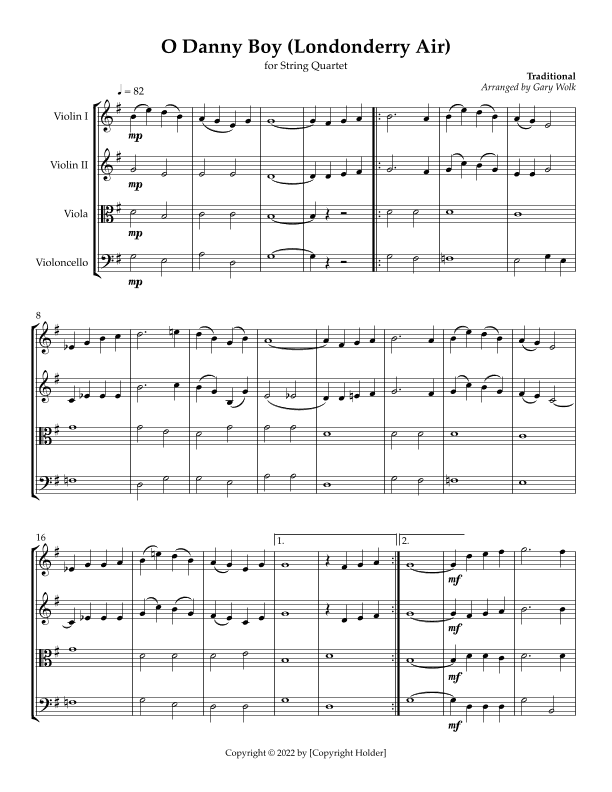 O Danny Boy (Londonderry Air) (arr. Gary Wolk)