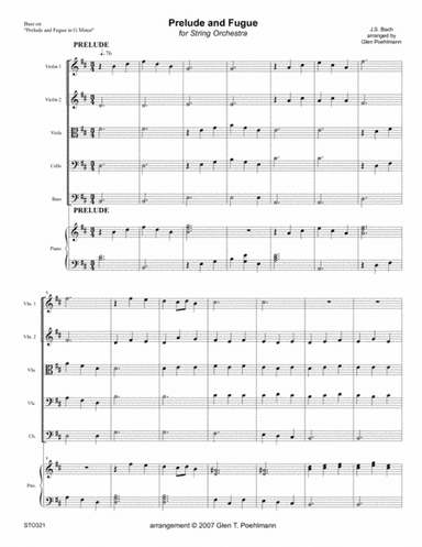 PRELUDE & FUGUE (Bach) for Intermediate STRING ORCHESTRA with Piano Accompaniment (arr. Glen Poehlmann)