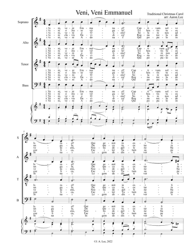 Veni, Veni, Emmanuel (for SATB choir, a cappella) (arr. Aaron Lee)
