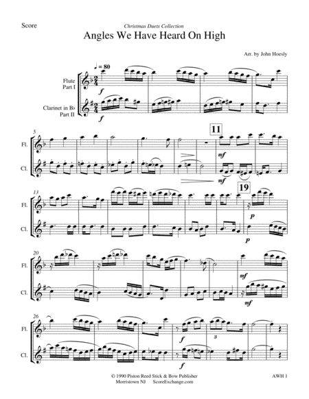 Angles We Have Heard On High- duet flute and clarinet (arr. John Hoesly)