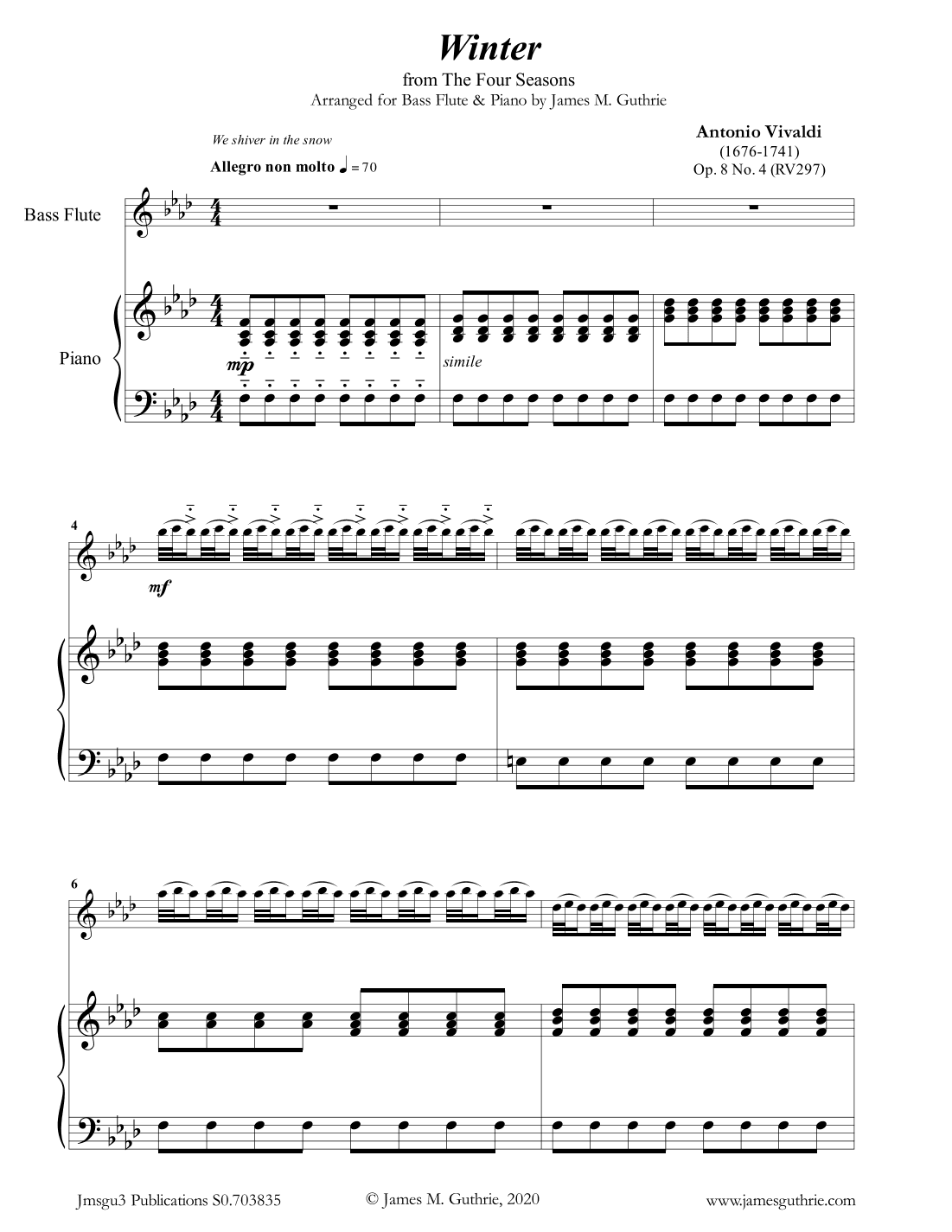 Vivaldi: Winter from the Four Seasons for Bass Flute & Piano (arr. James M. Guthrie, ASCAP)