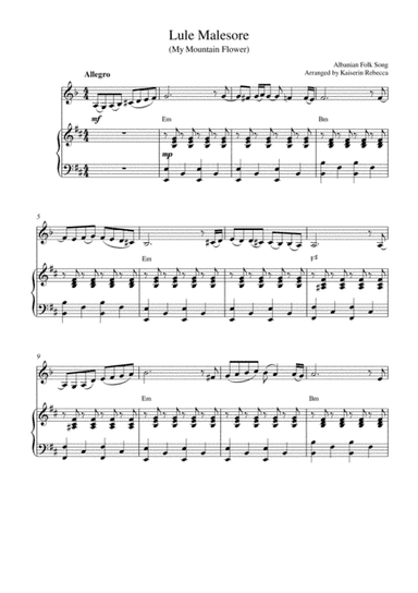Lule Malesore (My Mountain Flower) (clarinet in A solo and piano accompaniment) (arr. Kaiserin Rebecca)