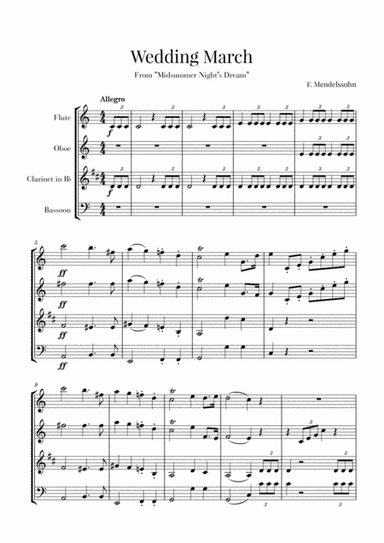Wedding March for Woodwind Quartet - Mendelssohn (arr. Cadenza Editions)