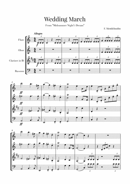 Wedding March for Woodwind Quartet - Mendelssohn (arr. Cadenza Editions)