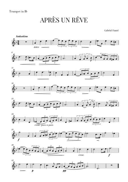Fauré - Après un Rêve (for Trumpet in Bb) (arr. Cadenza Editions)
