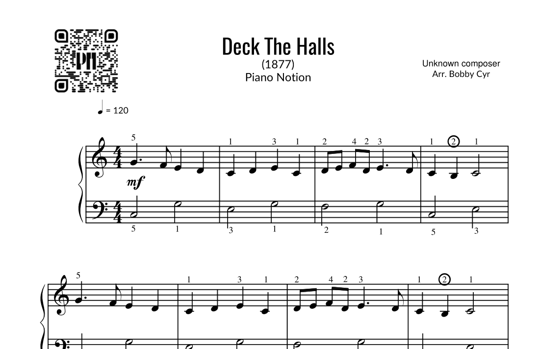 Deck The Halls (Easy Piano) (arr. Bobby Cyr - Piano Notion)
