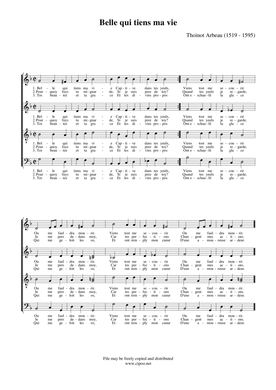 Belle qui tiens ma vie (arr. Thomas Jancso)
