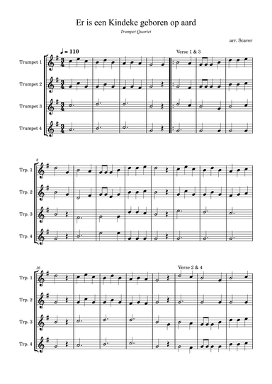 Er is een Kindeke geboren op aard - Trumpet Quartet (arr. Scaver)