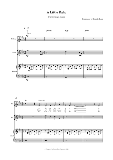 A Little Baby - Christmas song solo, flute or violin or cello and piano composed by Connie Boss