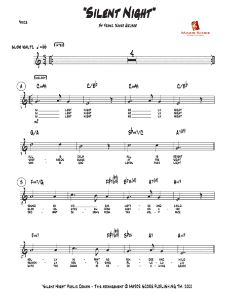 Silent Night - Vocal & Piano (C Major) (arr. MAJOR SCORE PUBLISHING TM.)