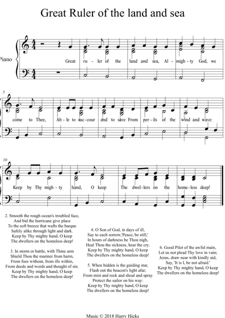 Great ruler of the land and sea. A new tune to this wonderful old hymn.