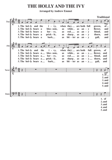 The Holly And The Ivy A Cappella SATB (arr. Andrew Emmet)