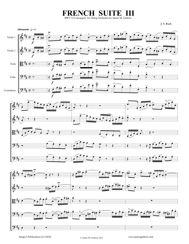 BACH: French Suite No. 3 BWV 814 for String Orchestra (arr. James M. Guthrie)