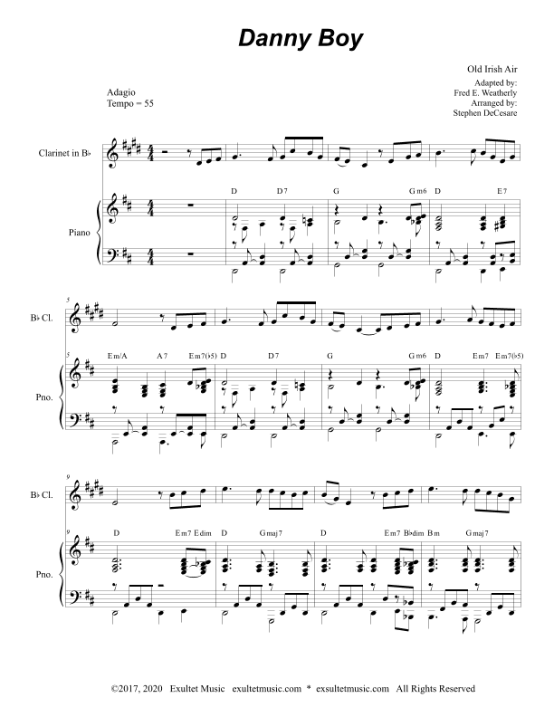 Danny Boy (for Bb-Clarinet Solo and Piano) (arr. Stephen DeCesare)
