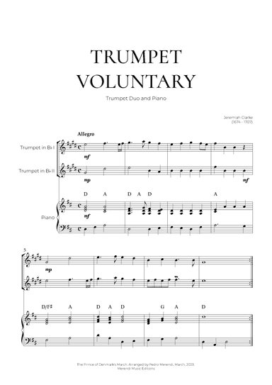 Trumpet Voluntary (Trumpet Duo and Piano) - Jeremiah Clarke (arr. Pedro Merendi)