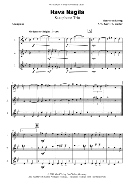 Hava Nagila (arr. Gert Th. Walter)