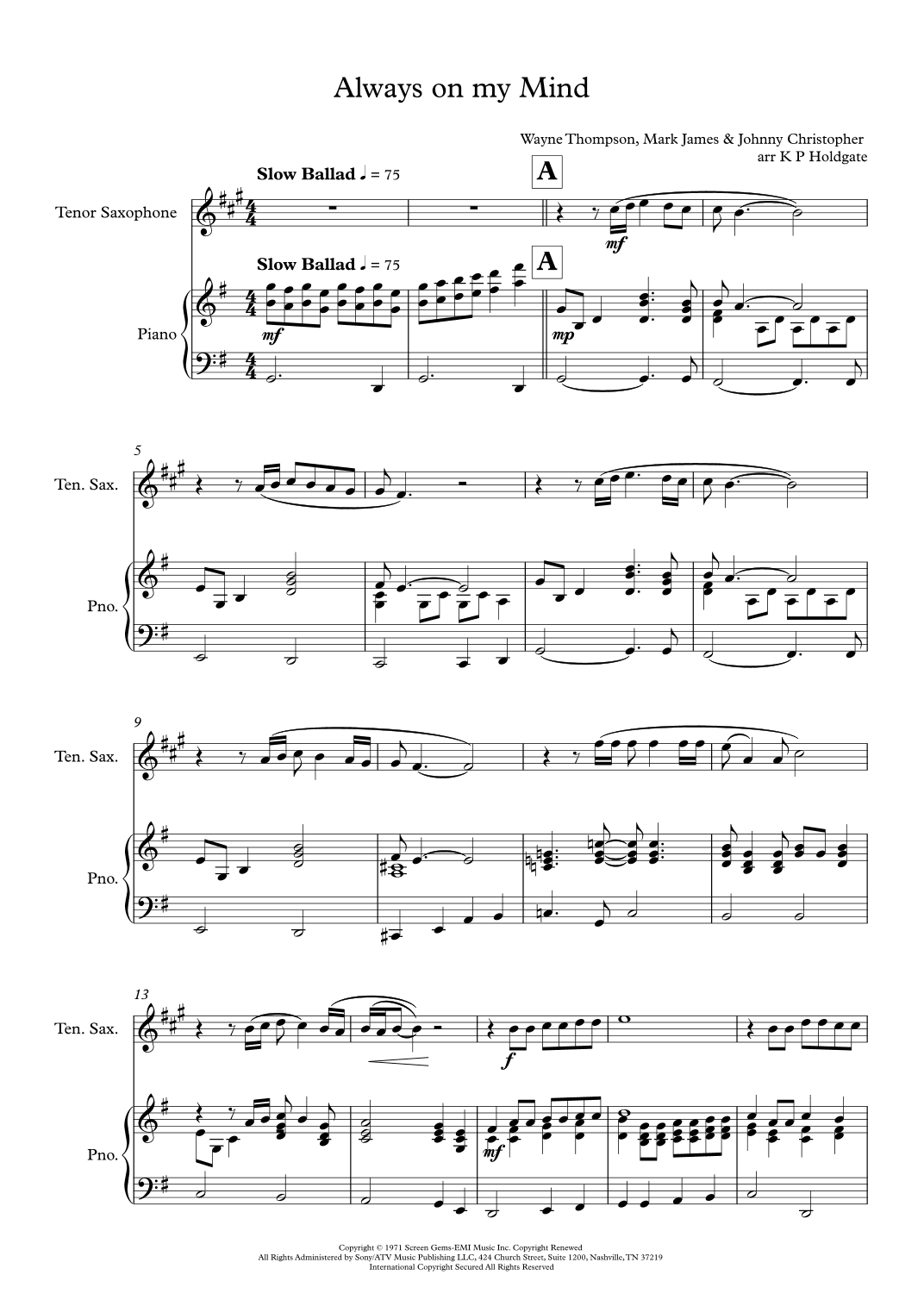 Always On My Mind (arr. Kevin P Holdgate)
