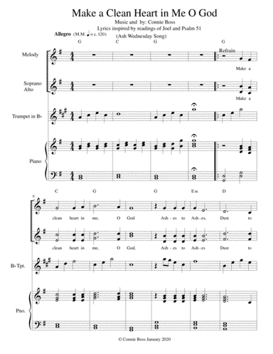 Make a Clean Heart in Me O God - Trumpet trio and piano
