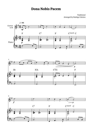 Dona Nobis Pacem - for clarinet (with piano accompaniment with chords) (arr. Rodrigo Faleiros)