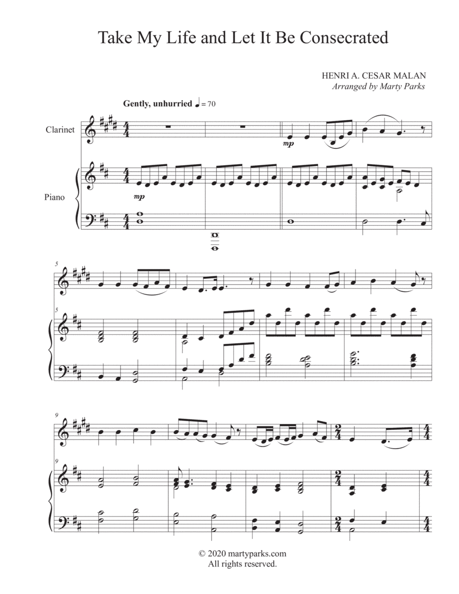Take My Life and Let It Be Consecrated (Clarinet-Piano) (arr. Marty Parks)
