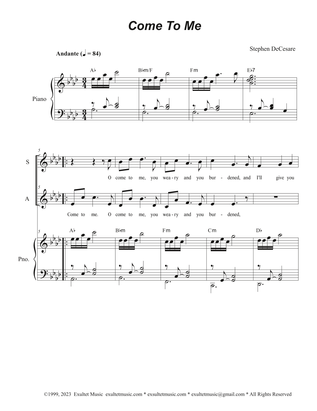 Come To Me (Duet for Soprano and Alto solo)