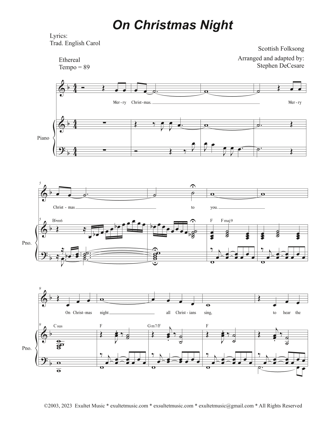 On Christmas Night (Unison choir - Medium Key) (arr. Stephen DeCesare)