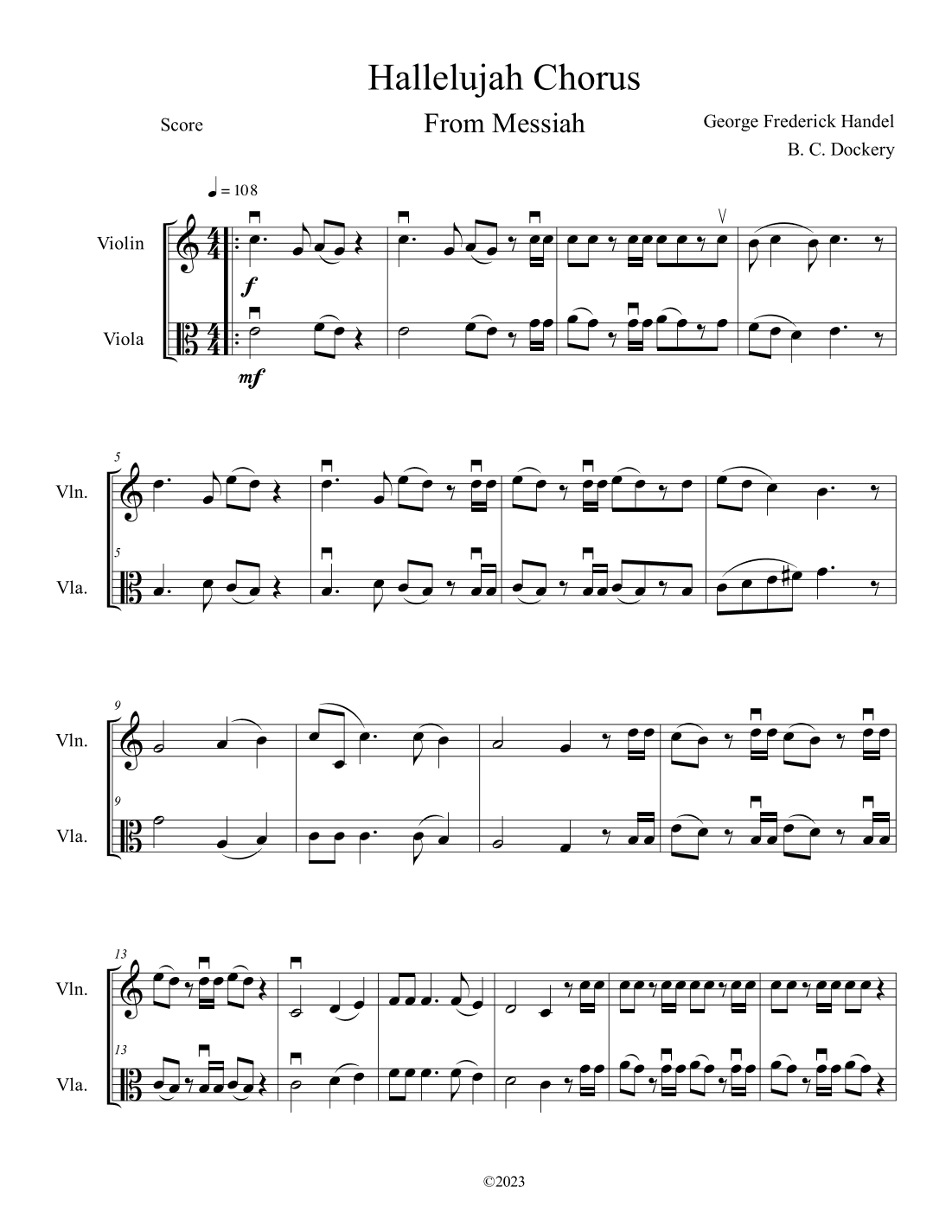 Hallelujah Chorus from Messiah (Violin and Viola Duet) (arr. B. C. Dockery)