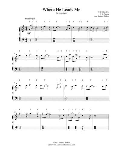 Where He Leads Me - for easy piano (arr. Samuel Stokes)