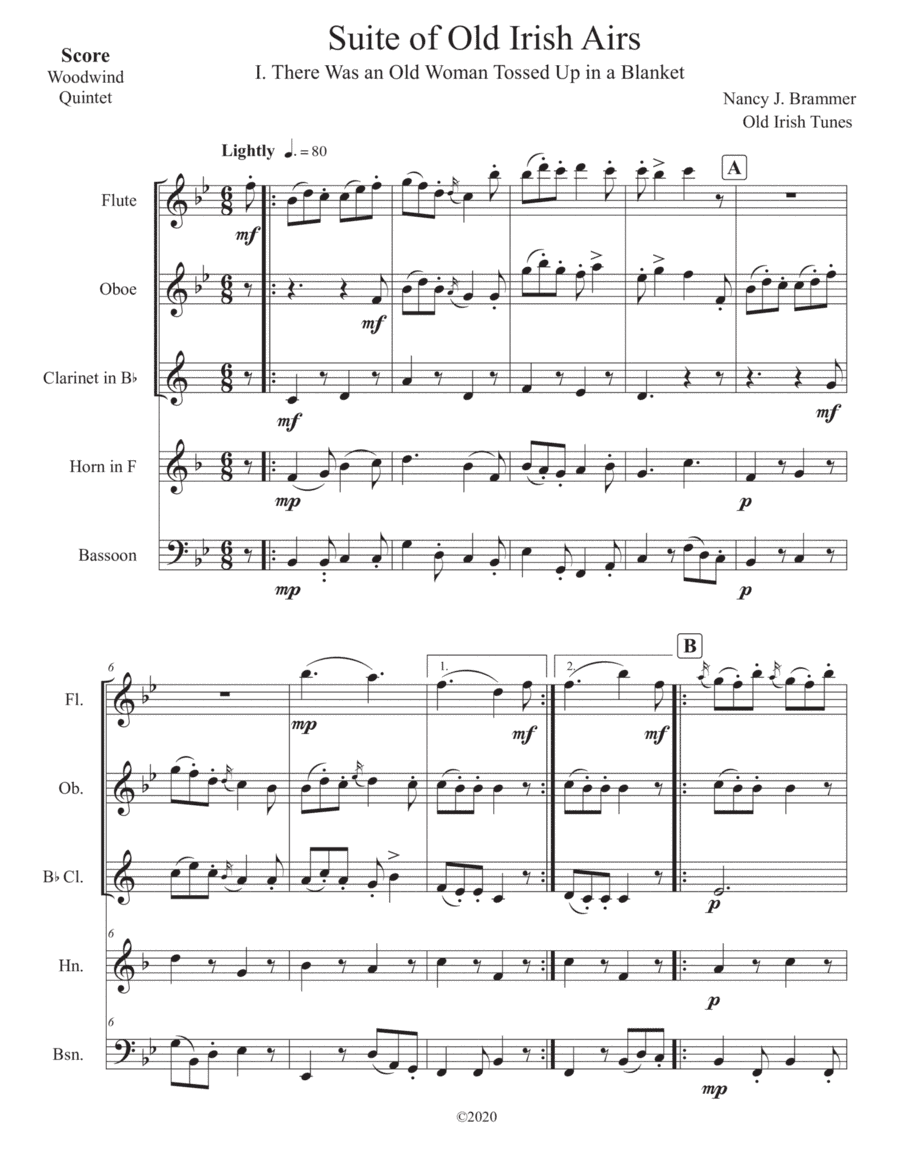 Suite of Old Irish Airs for Woodwind Quintet (arr. Nancy J. Brammer)