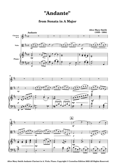 Alice Mary Smith Sonata in A "Andante" Clarinet in A Viola and  Piano. Small Ensemble (Piano Trio) (arr. Glenn Martin)