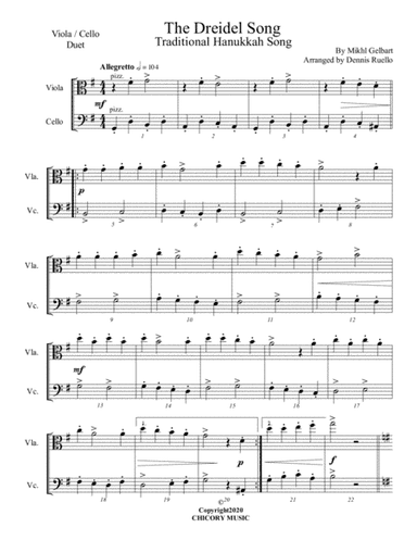 The Dreidel Song - Viola/Cello Duet - Intermediate (arr. Dennis Ruello)