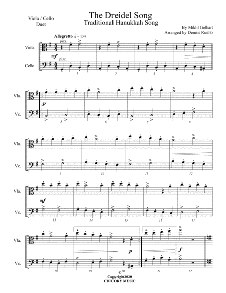 The Dreidel Song - Viola/Cello Duet - Intermediate (arr. Dennis Ruello)