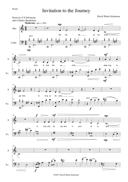 Invitation au Voyage (Invitation to the journey) for alto voice and cello