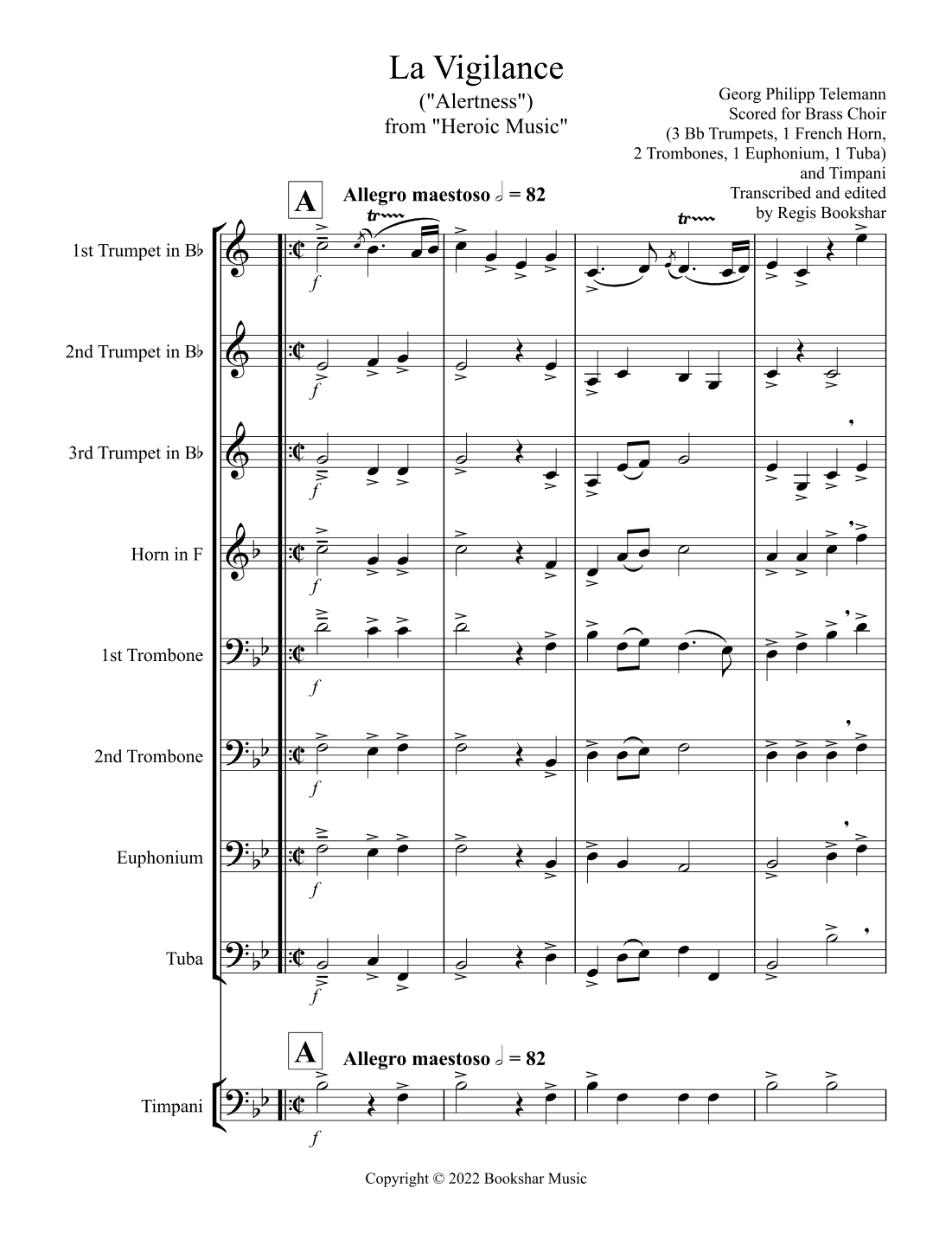 La Vigilance (from "Heroic Music") (Bb) (Brass Choir - 3 Trp, 1 Hrn, 2 Trb, 1 Euph, 1 Tuba, Timp) (arr. Regis Bookshar)