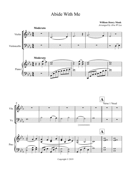 Abide with Me SCORE of hymn (arr. Alva Lee)