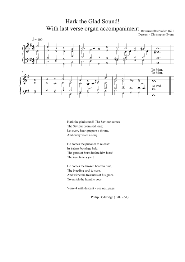 Hark the Glad Sound the Saviour Comes Descant for Choir & Organ/Keyboard