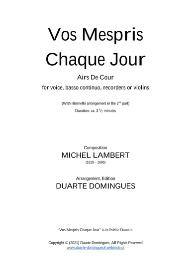 Vos Mépris Chaque Jour (With Ritornellos) - Score Only (arr. Duarte Domingues)