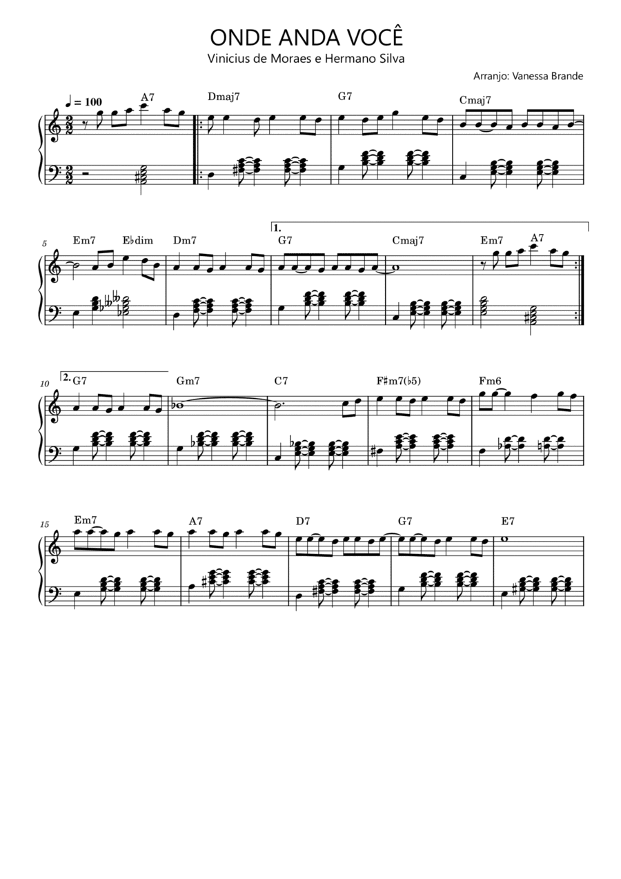 Onde Anda Voce (arr. Vanessa Brande)