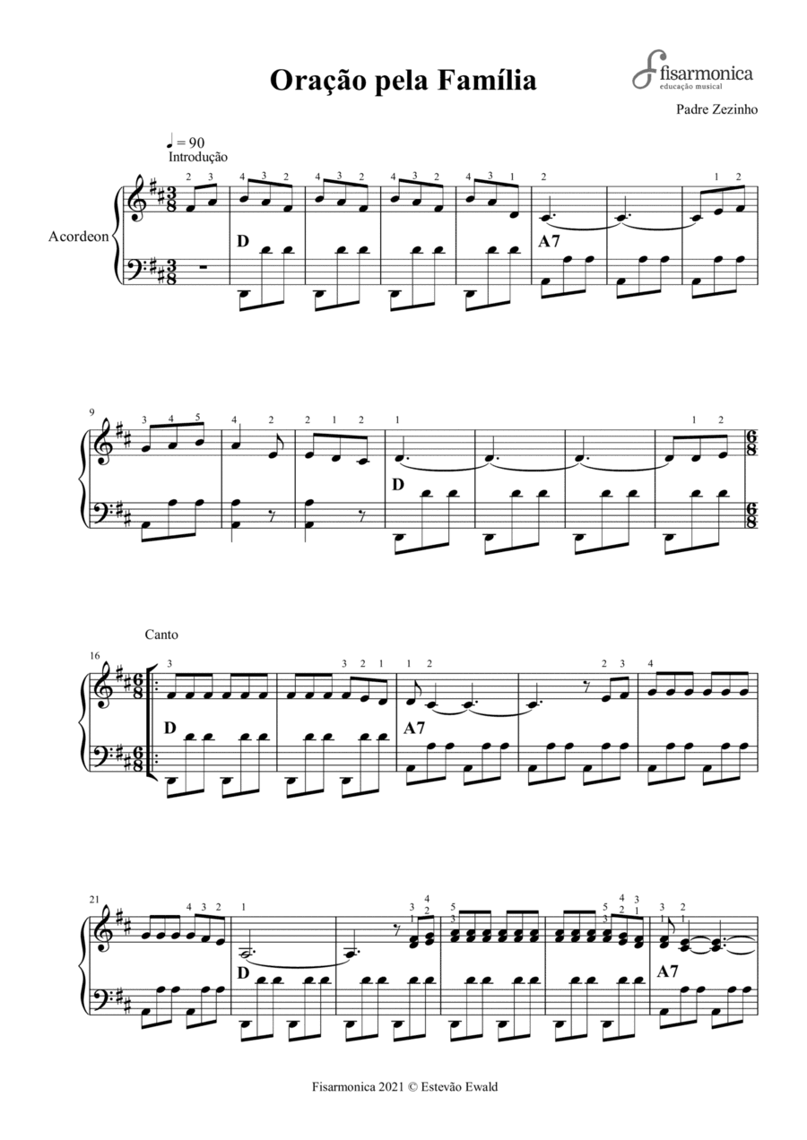 Oração pela Família - Padre Zezinho | Partitura para Acordeon (arr. Estevao Ewald)